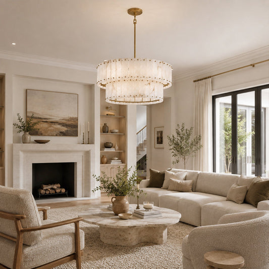 Simona Alabaster Drum 2-Tier Chandelier