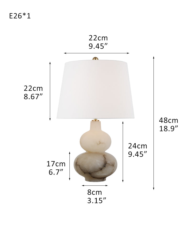 Art Design Arteriors Everly Alabaster Table Lamp Wide 15" with White Linen Fabric Lampshade