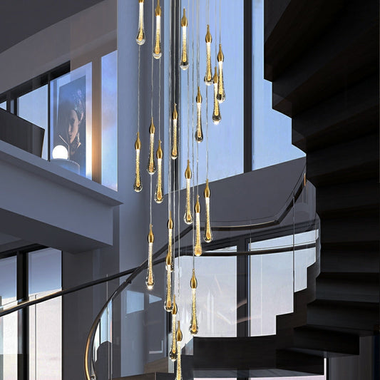 Lamer Lighting Grand Cascade Glass Drop Chandelier - American transitional great room with cathedral ceiling