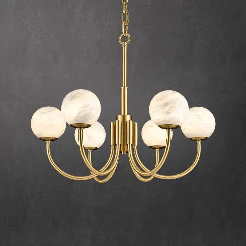Lamer Lighting Celestial Alabaster Brass Chandelier - American master bedroom with coffered ceiling