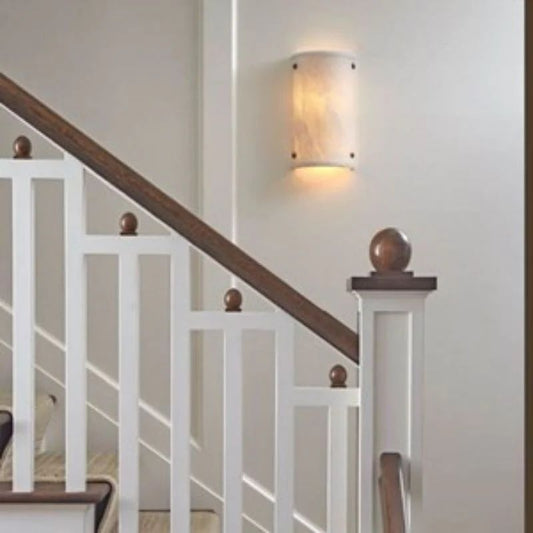 Lamer Lighting Alabaster Arc Semi-Cylindrical Wall Sconce - elegant American entryway with arched doorway