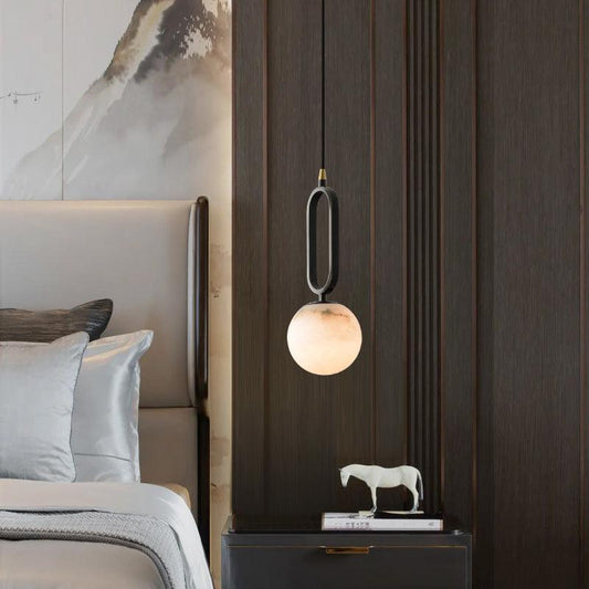 Lamer Lighting Alabaster Teardrop Pendant - grand American foyer with double-height ceiling