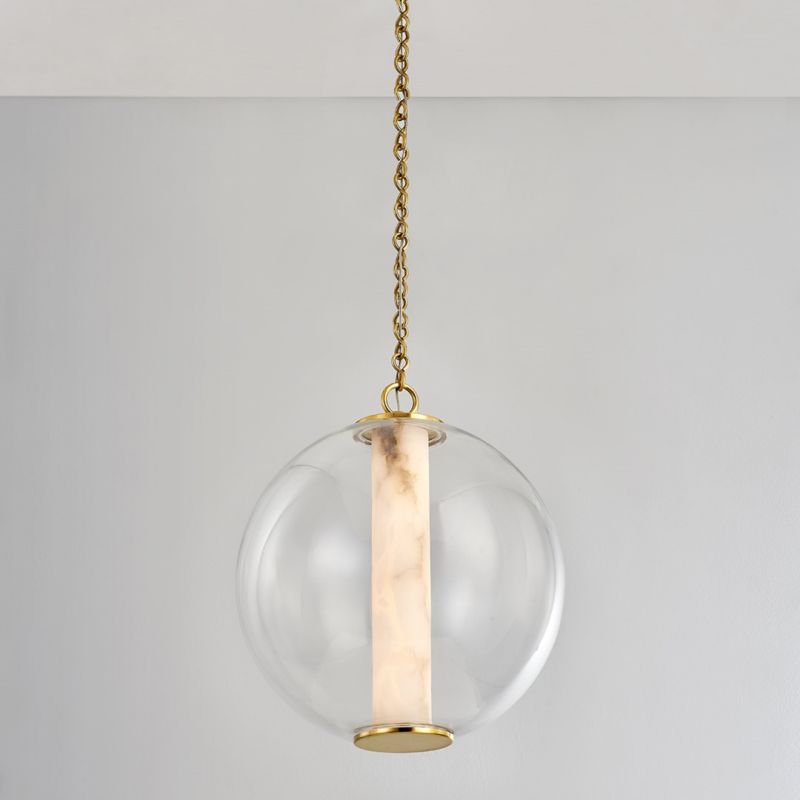 Lamer Lighting Alabaster Aura Globe Pendant - dramatic American stairwell with three-story void