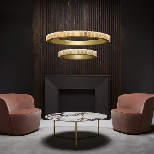 Lamer Lighting Alabaster Aura Modern Chandelier - formal American dining room