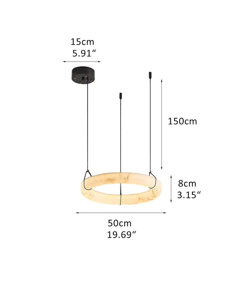 Black Metal Modern Round Ring Alabaster Pendant Light, Width 3.15"