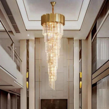 Bahay 2-Story Crystal Round Chandelier - Merlin Lamps