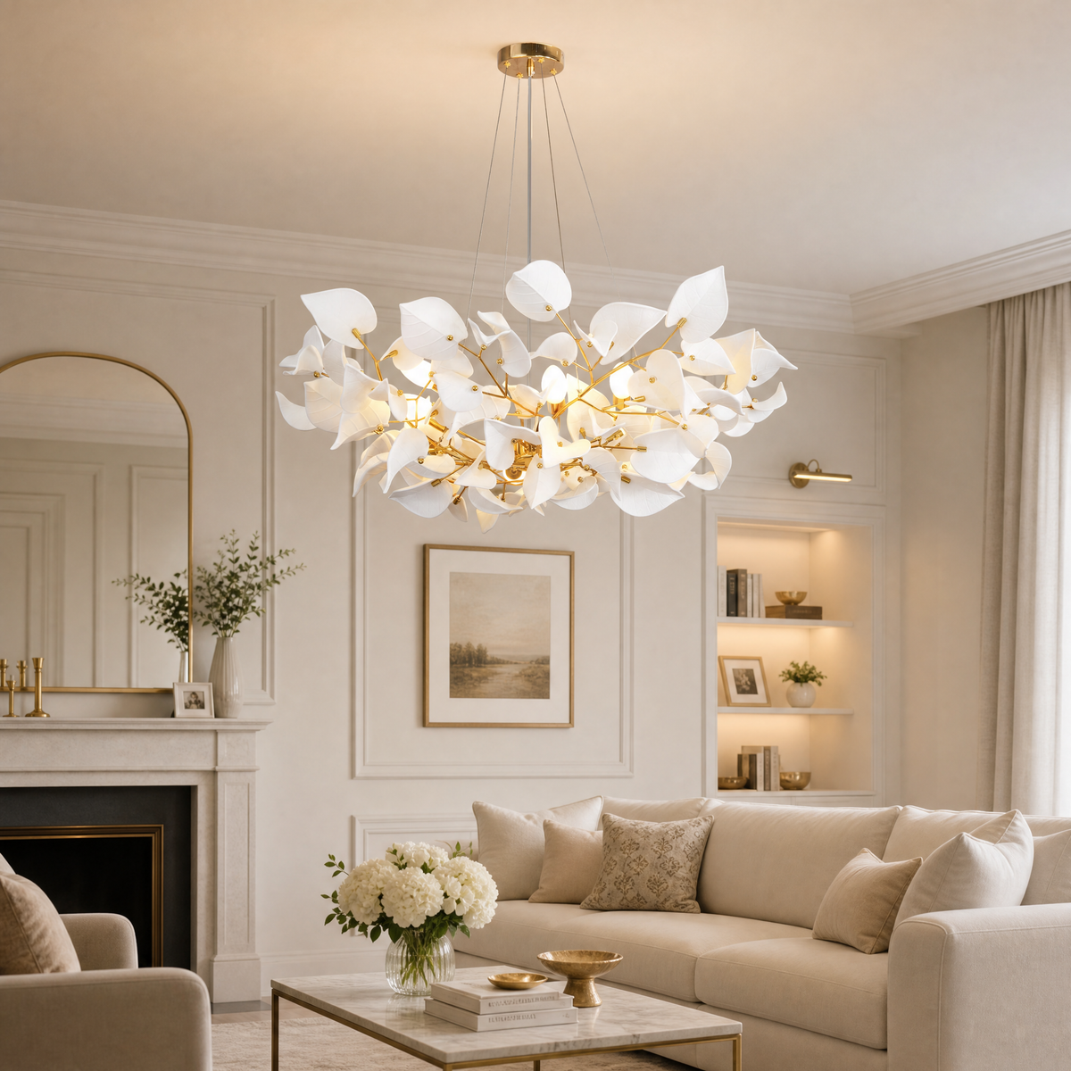 Ceramic Heart-shaped Blade L1500 Pendant Light for Dining - Copper Color 12-Light Sources