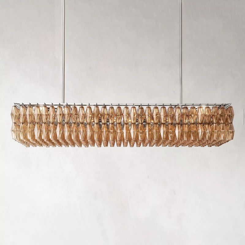 Chara Smoke Glass Rectangular Chandelier 74" - lamerlighting