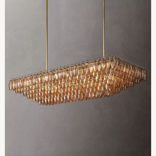 Chara Smoke Glass Tiered Rectangular Chandelier 74