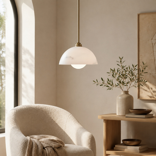 Vintage Gold Marble Pendant Light, 12 inch
