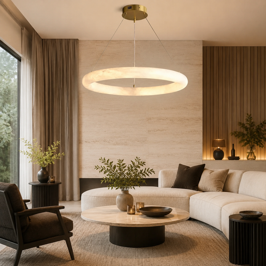 Minimalist Spanish Alabaster Ring Pendant Light, 23.6 inch