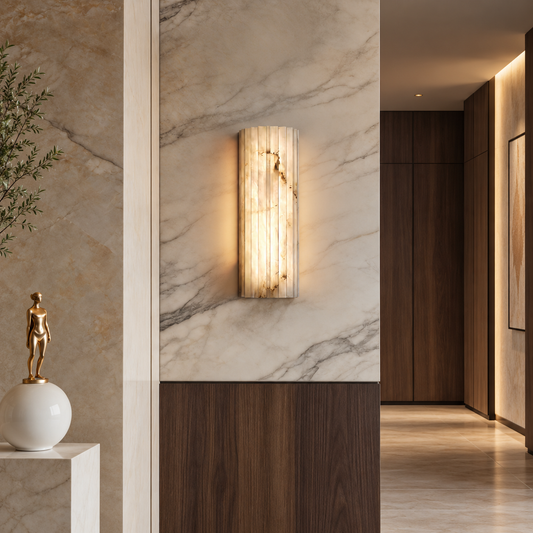 Minimalist Fluted Alabaster Wall Sconce, 11.8 inch