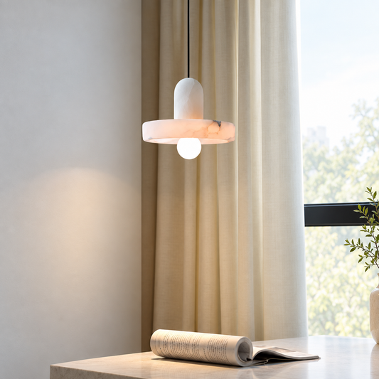 Minimalist Alabaster 1-Light Disc Pendant Light, 7.9 inch