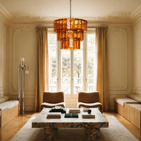 Modern Amber Glass Chandelier, 19.7 inch