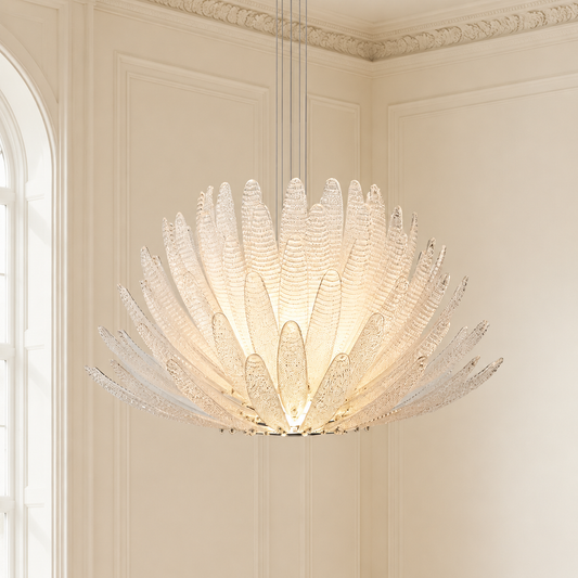 Modern Glass and Stainless Steel Chandelier, 32.7 inch