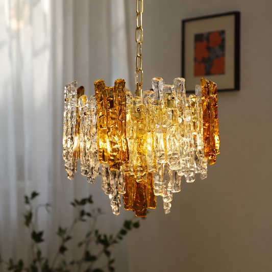 Modern Amber and Clear Glass 6-Light Chandelier, 13.3 inch