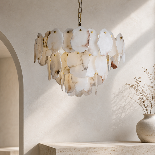 Art Deco Spanish Alabaster Tiered Chandelier, 17.7 inch