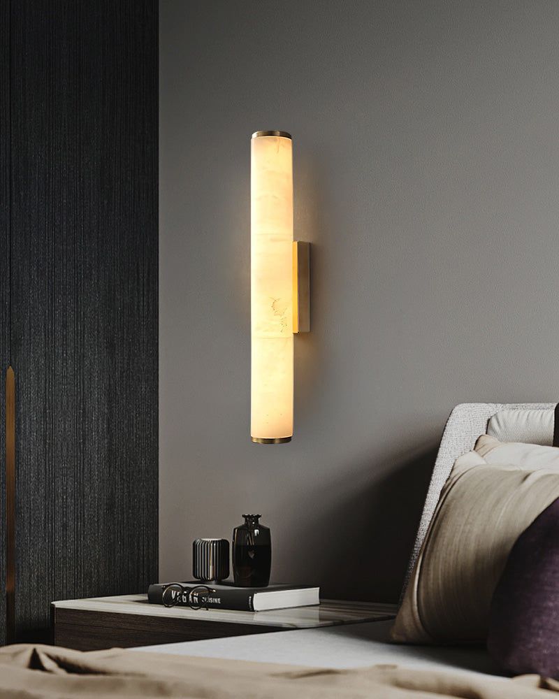 LED Copper Cylindrical Natural Marble Alabaster Wall Sconce Lamp