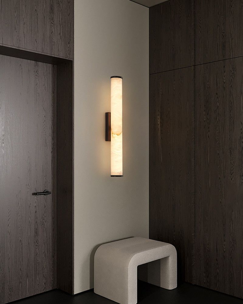 LED Copper Cylindrical Natural Marble Alabaster Wall Sconce Lamp