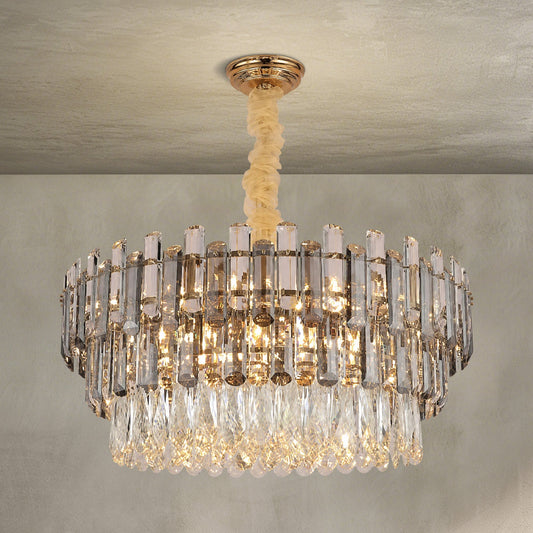 Modern Champagne Gold and Crystal 28-Light Round Chandelier, 39 inch