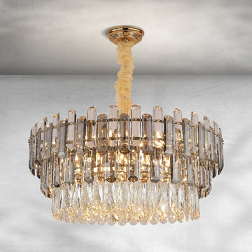 Modern Champagne Gold and Crystal 28-Light Round Chandelier, 39 inch