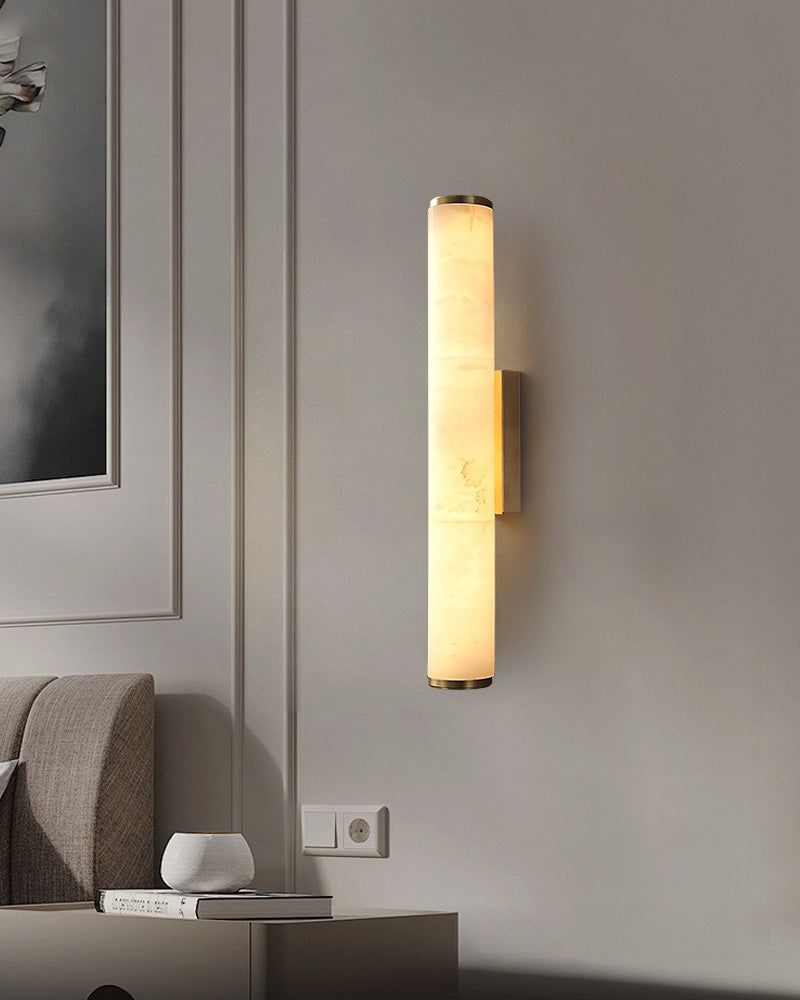 LED Copper Cylindrical Natural Marble Alabaster Wall Sconce Lamp