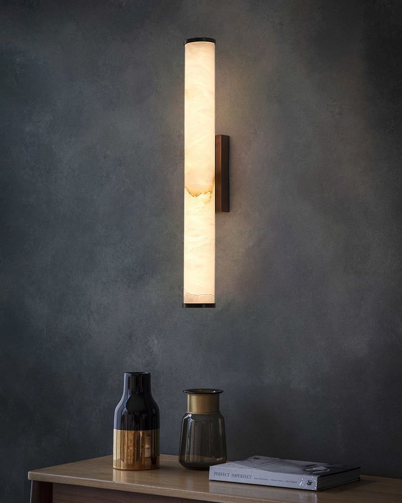 LED Copper Cylindrical Natural Marble Alabaster Wall Sconce Lamp