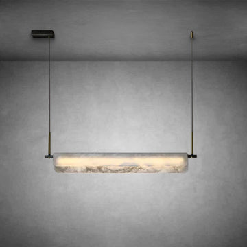 Eliana Alabaster Chandelier, Linear Chandelier Over Dining Room | Lamer Lighting (1)