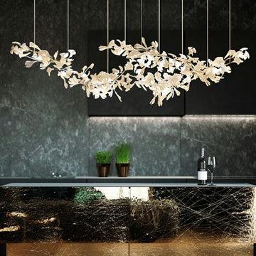 Lamer Lighting Grand Ceramic Bloom Branch Chandelier - luxurious American living room with tray ceiling