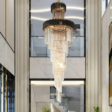 Lamer Lighting Grand Spiral Crystal Foyer Chandelier - grand American estate foyer
