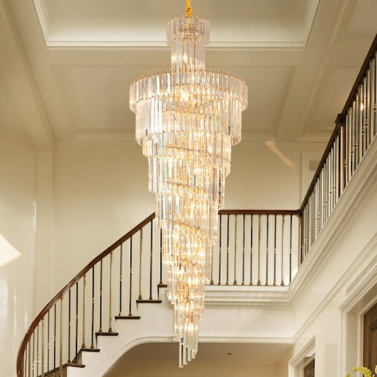 Lamer Lighting Grand Tiered Spiral Foyer Chandelier - formal American dining room