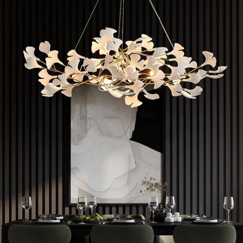 Ceramic Gingko Linear Branch Chandelier -  lamerlighting