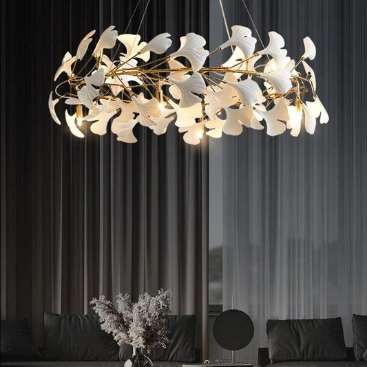 Ceramic Gingko Round Branch Chandelier