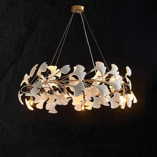 Ceramic Gingko Round Branch Chandelier - lamerlighting