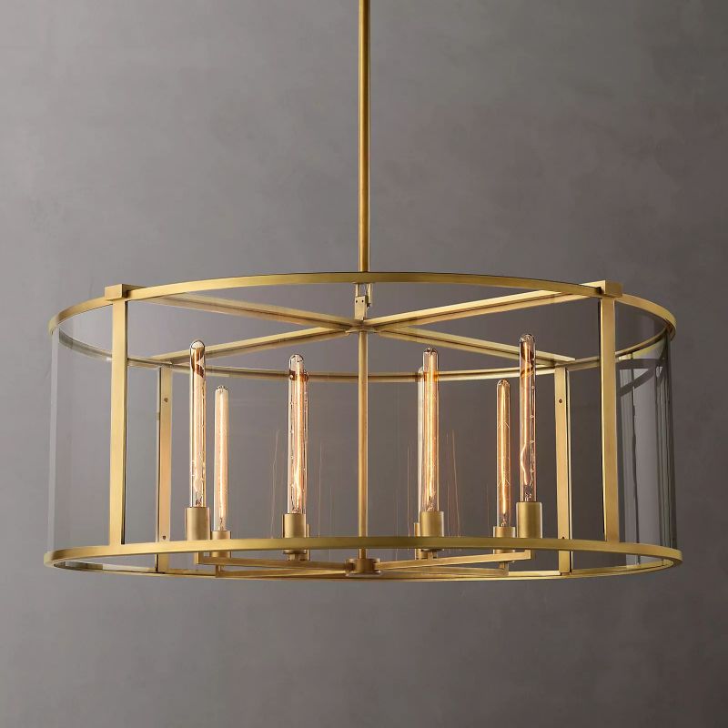 Beckman Glass Lantern Modern Round Chandelier 44" - lamerlighting