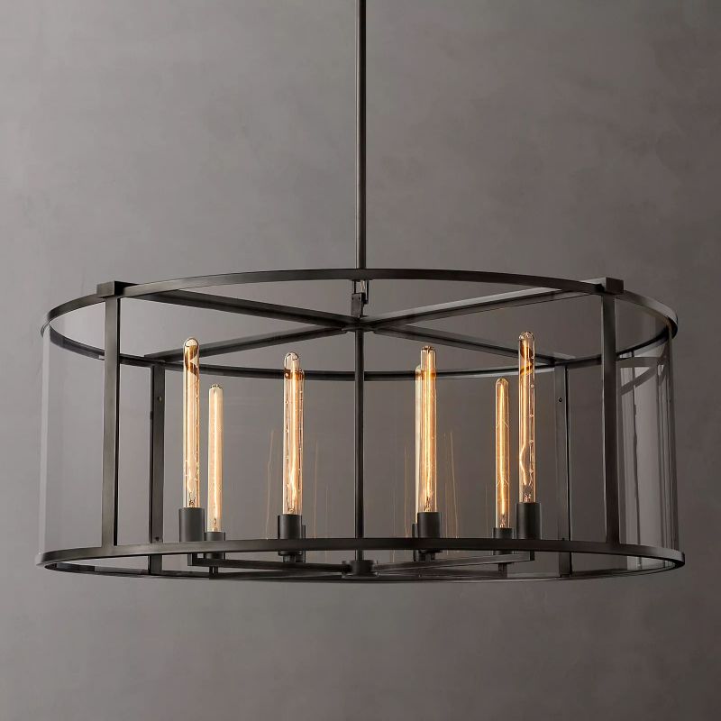 Beckman Glass Lantern Modern Round Chandelier 44" - lamerlighting