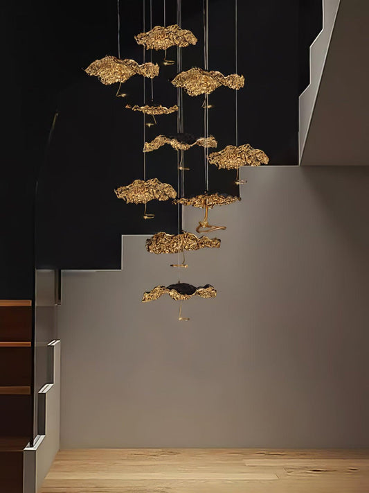 Modern Brass and Black 6-Light Cascade Chandelier, 24"