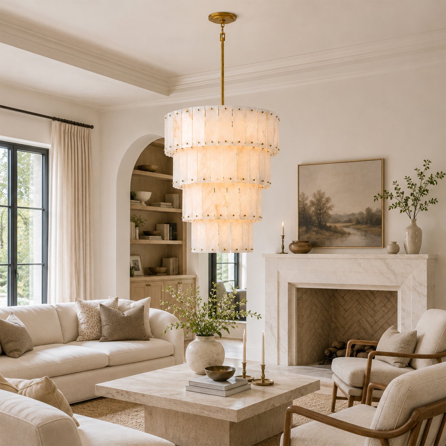 Simona Alabaster Round 4-Tier Chandelier
