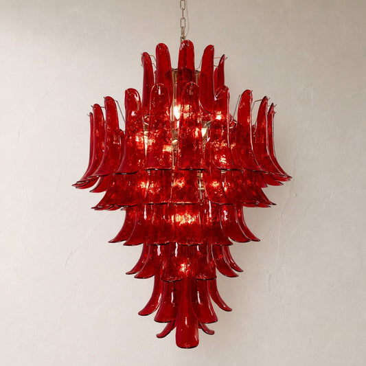 Hollywood Regency Crimson Glass Chandelier, 31.5 inch