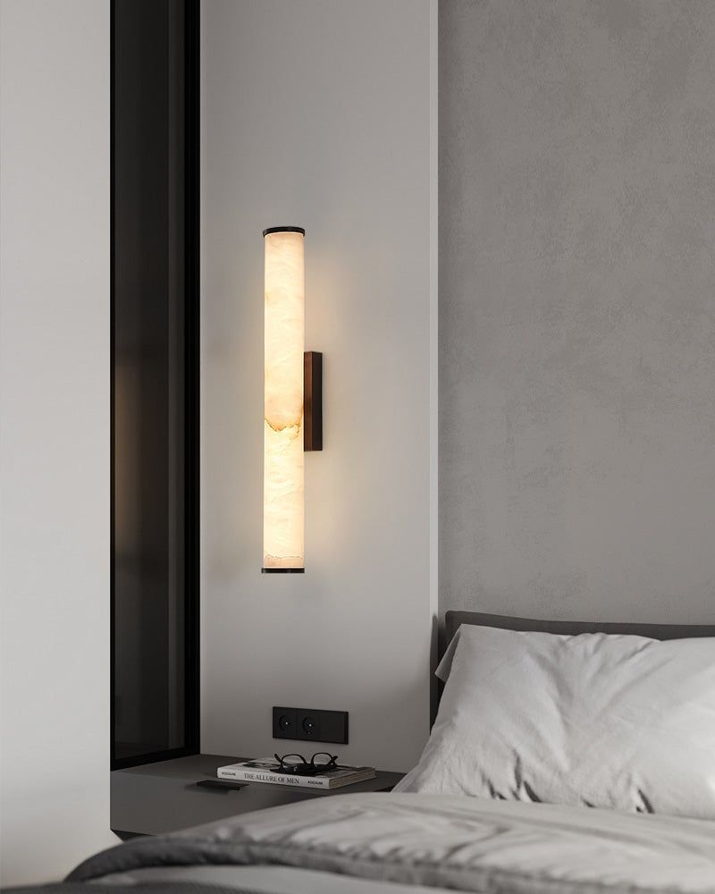 LED Copper Cylindrical Natural Marble Alabaster Wall Sconce Lamp