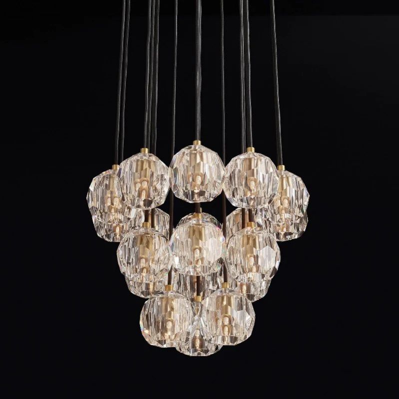 Kristal Glass Round Cluster Chandelier 19" - lamerlighting