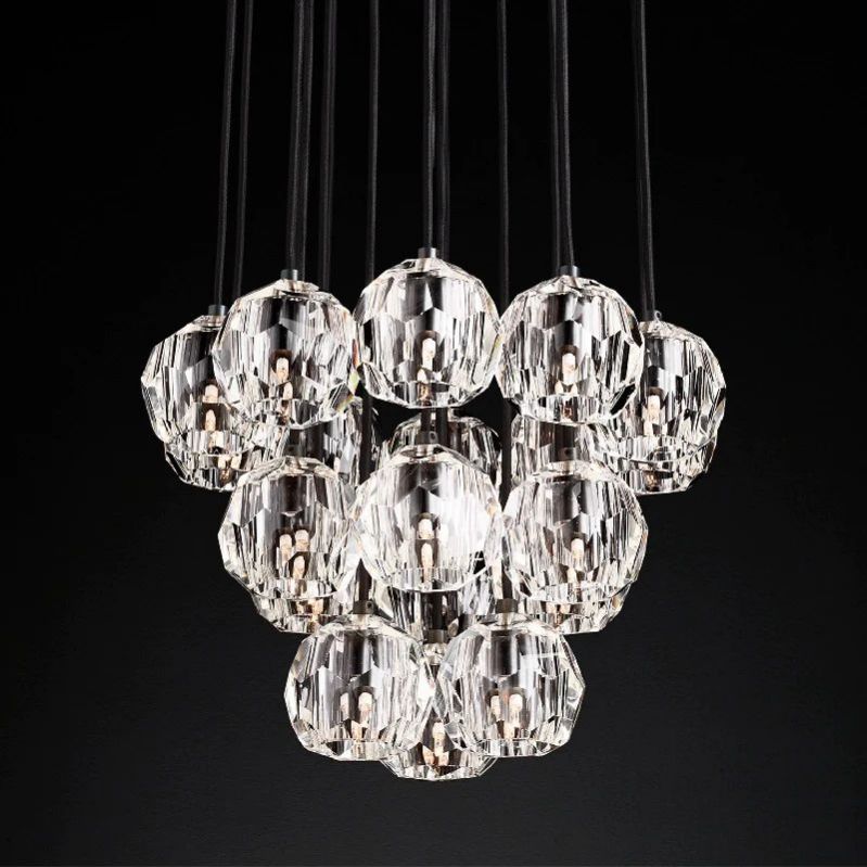 Kristal Glass Round Cluster Chandelier 19" - lamerlighting