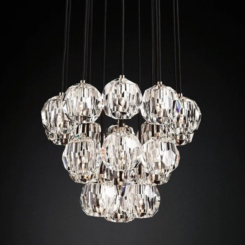 Kristal Glass Round Cluster Chandelier 19" - lamerlighting