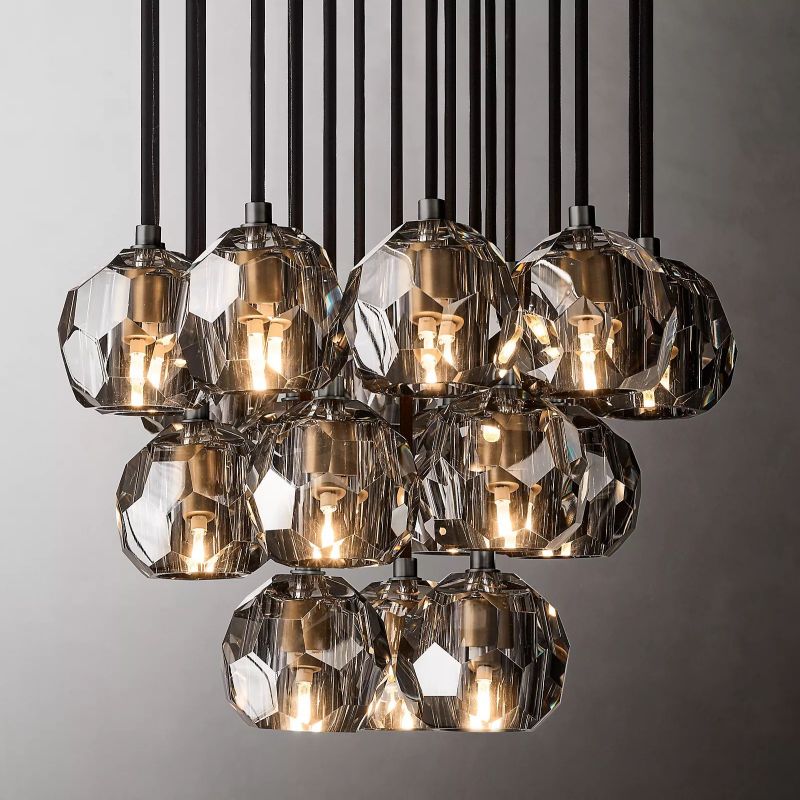 Kristal Glass Round Cluster Chandelier 19" - lamerlighting