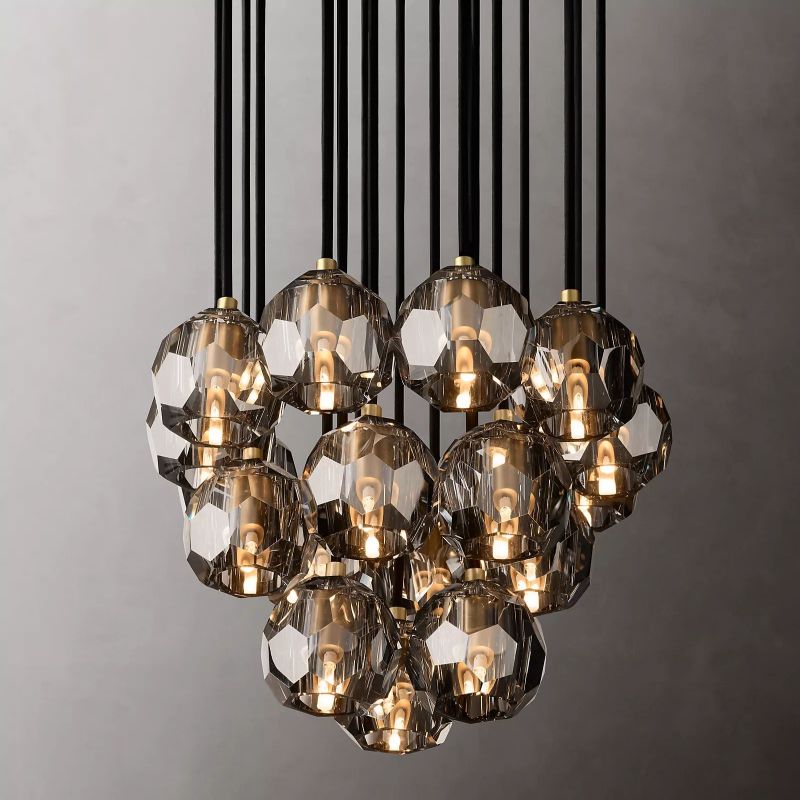 Kristal Glass Round Cluster Chandelier 19" - lamerlighting