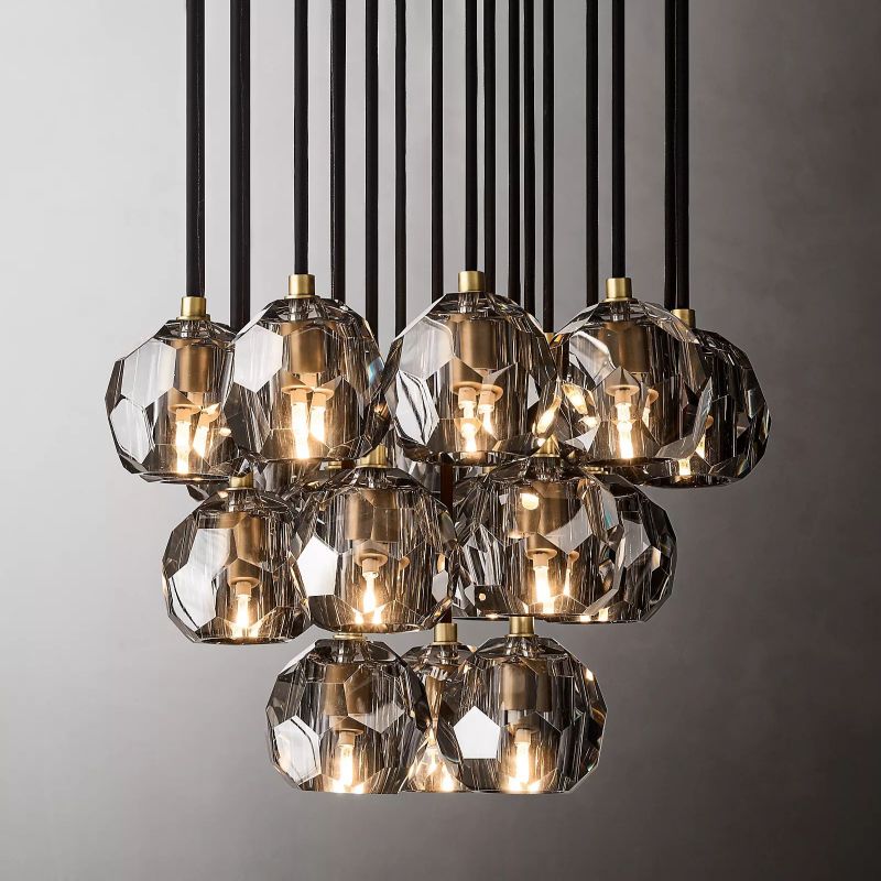 Kristal Glass Round Cluster Chandelier 19" - lamerlighting