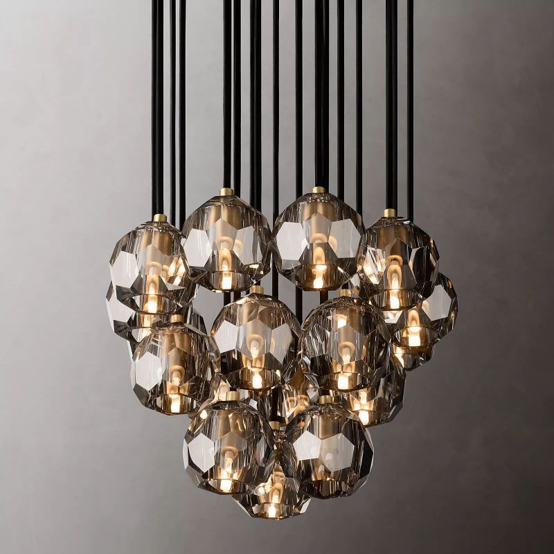 Kristal Glass Round Cluster Chandelier 19" - lamerlighting