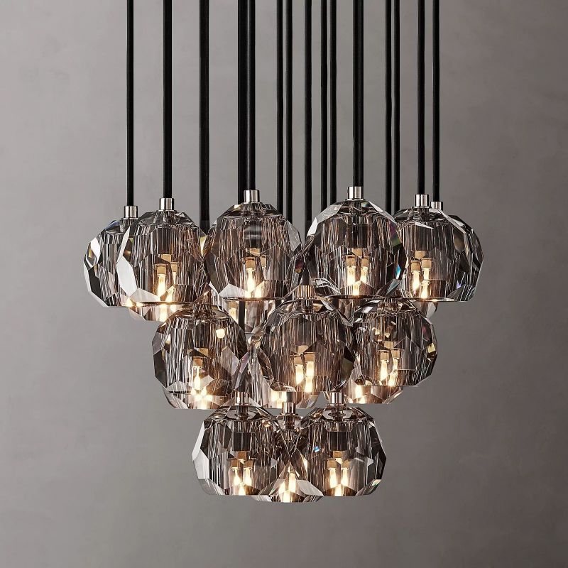 Kristal Glass Round Cluster Chandelier 19" - lamerlighting
