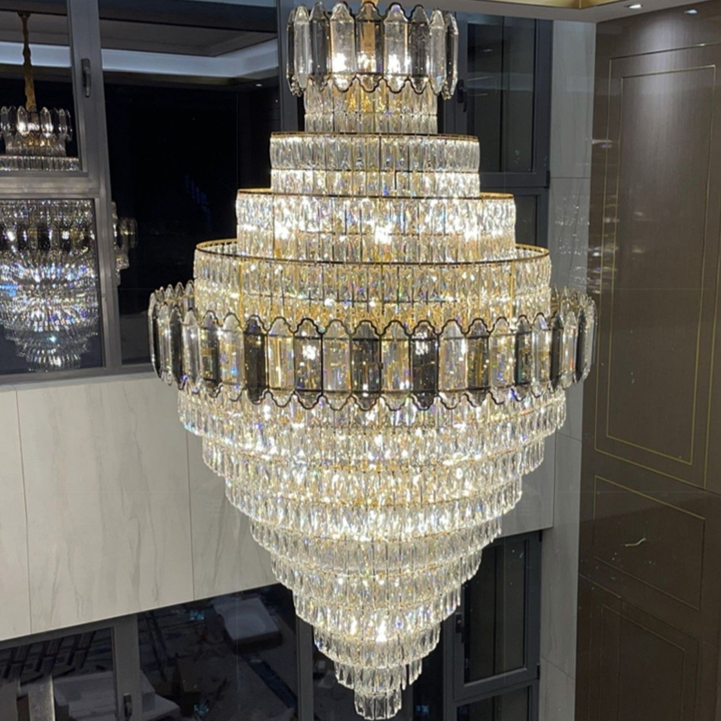 Lamer Lighting Grand Radiance Round Crystal Chandelier - grand American estate foyer