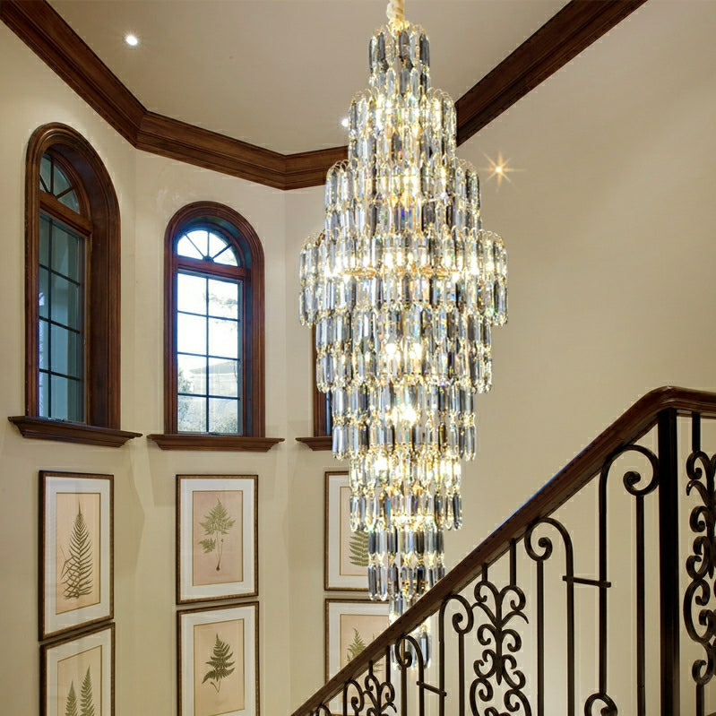 Lamer Lighting Grand Lumina K9 Crystal Long Chandelier - elegant American wine cellar dining room